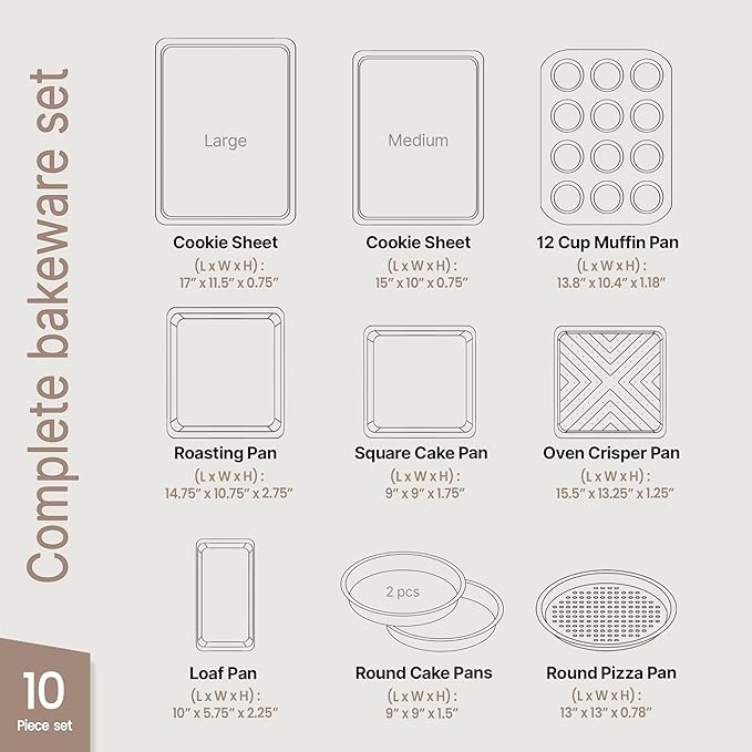 Baking Set – 10 Piece – Deluxe Non Stick Black Coating Inside and Outside – Carbon Steel Bakeware Set – PFOA PFOS and PTFE Free by Bakken