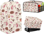 Pink Coffee Theme Kitchen Appliance Covers Set Toaster Cover 2 Slice Food Processor Hood Crock Pot Dust Cover with Side Pockets Machine Washable 3PCS