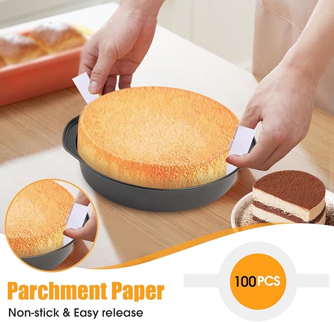 6 Inch Cake Pan - 3PCS Nonstick Round Cake Pans with 100 PCS Parchment Paper, Carbon Steel Smash Cake Baking Pans with Handle, Dishwasher Safe