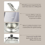 Martha Stewart Kingstree Large 2 Qt Stainless Steel Tea Kettle – Heavy Gauge Durable Whistling Tea Kettle for Stove Top, Easy Pour, Classic Design