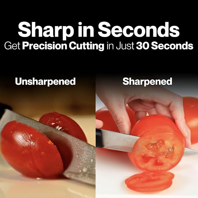 Lantana Knife Sharpener 'Smart Sharp' - Professional 3 Stage Manual Sharpener for Sharpening Kitchen Knives - Ceramic Stone, Tungsten Carbide Plates, Diamond rods. Ergonomic Design, Black/Chrome