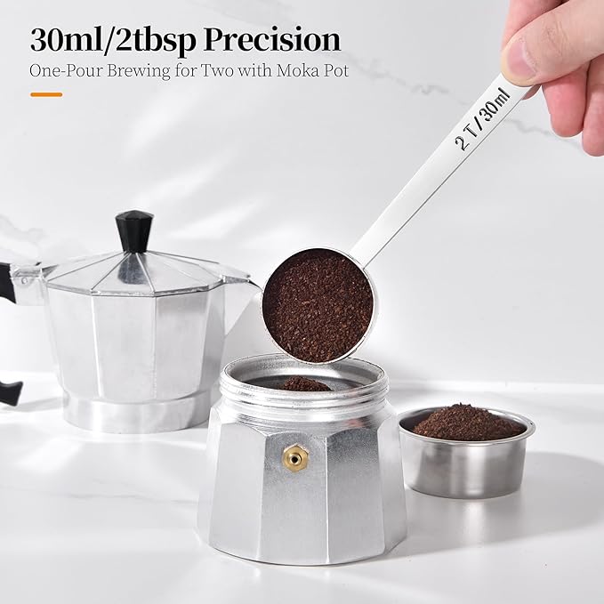 Long Handle Coffee Scoop: 18/8 Stainless Steel 5.98 Inch 2 Tablespoon Metal Measuring Spoon Tbsp Scoop for Coffee Beans, Grounds Coffee, Coffee Powder, Tea, Tall Jars (2Tbsp/30ml)