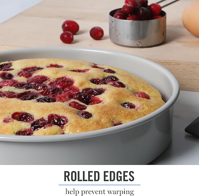Martha Stewart Gallen 8-Inch Round Nonstick Carbon Steel Cake and Bake Pan – Cool Grey, Durable Bakeware for Even Baking and Easy Release