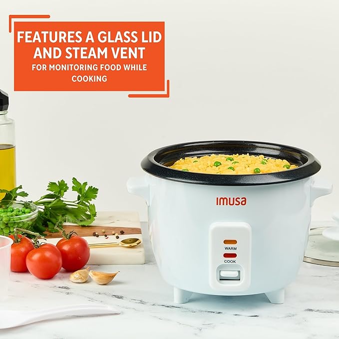 IMUSA Mini Electric Rice Cooker 6 Cup Cooked 3 Cup Uncooked – Ceramic Nonstick Pot, Small Multi Cooker for Rice, Quinoa, Oatmeal, Stew – Keep Warm – Compact for Dorm RV Kitchen