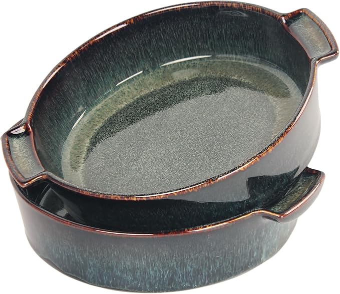 Ceramic Casserole Baking Dish - 28 Ounces Baking Dish for Oven, Lasagna Pans, Oven Safe Durable Bakeware for Kitchen Home Decor, Banquet and Dinner, Round 2 pieces 7.7 x 7.7 Inch