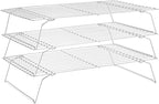 Cooling Rack for Baking 3 Tiers, 16" x 10" Cookie Cooling Wire Rack Stackable Collapsible Nonstick, Stainless Steel Baking Cooking Cooling Racks with Optimum Air Flow, Silver