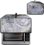 Marble Rose Flower Print Toaster Oven Cover, Stain-Resistant Air Fryer Cover with Storage Pocket, Kitchen Decorative Oven Protector, Black Grey Gold, (Medium-16.1*19.71*10 inches)