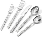 KINGSTONE 40 Pcs Hammered Silverware Set for 8, 18/10 Stainless Steel Heavy Duty Flatware Set, Tableware Cutlery Utensil Sets for Home Restaurant Dishwasher Safe