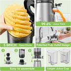 Juicer Machines, 5.8" Wide Feed Chute Cold Press Juicer for Whole Vegetables & Fruits, High Juice Yield, BPA Free (Slivery)