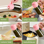 YARRAMATE 16oz/470ml Dark Green Oil Sprayer for Cooking with Stickers, Food-grade Premium 2 in 1 Olive Oil Dispenser Bottle for Kitchen Gadgets, Air Fryer, Salad, Frying, BBQ (Pink)