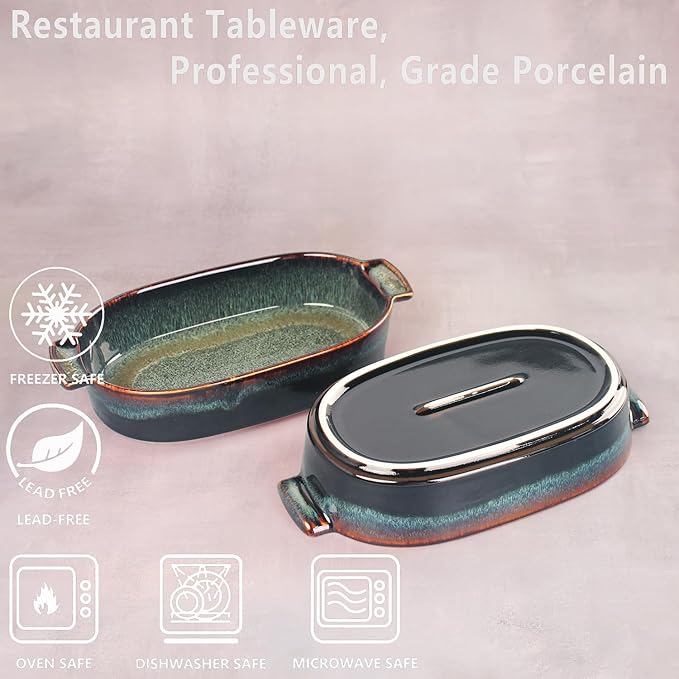 Ceramic Oval Casserole Baking Dish, 1.8 Quarts Baking Dish for Oven, Lasagna Pans, Oven Safe Durable Bakeware for Kitchen Home Decor, Banquet and Dinner, 1 pieces 11 x 7 Inch