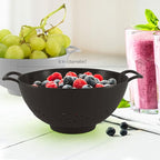 Meadow Lane 6-inch Small Colander, BPA-Free, Dishwasher Safe, Double Handles, Compact Food Strainer for Berries, Veggies and Pasta, 3-Cup Capacity, Black and Gray, 2-Pack
