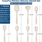 TeamFar Silicone Cooking Utensils, 7 PCS Heat Proof Kitchen Utensils Set, Kitchen Tools Spatula Turner Ladle Spoon Pasta Fork for Nonstick Cookware, Non-Toxic & Dishwasher Safe, Khaki