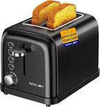 Black Toaster 2 Slice, Extra Wide Slot Toaster for Bagels, Bread, Waffles, 7 Shade Settings, 4 Main Functions, Removable Crumb Tray, 900 Watts Toasters, Black Stainless Steel