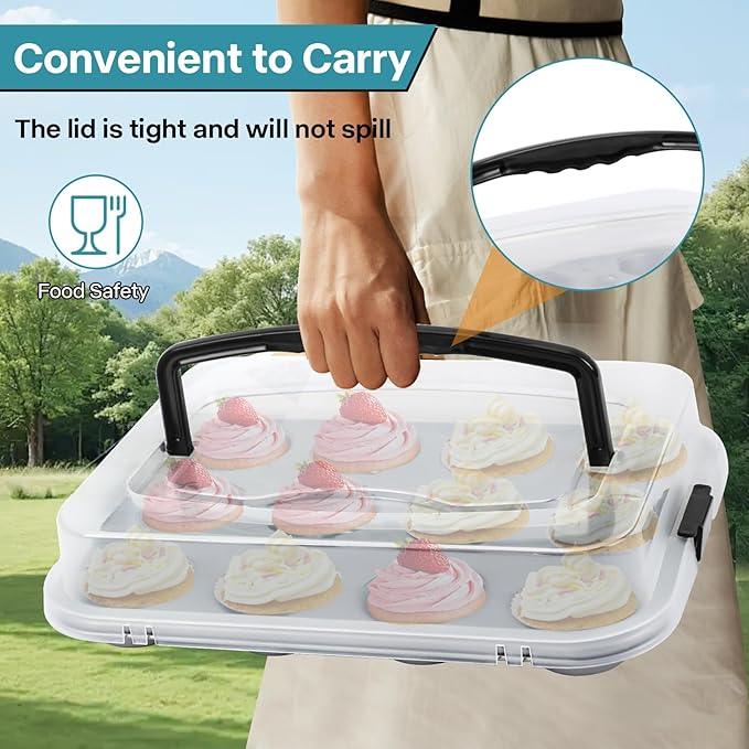 2-Pack Cupcake Pan with Lid, 12-Cup Nonstick Muffin Pan with Handle – Cupcake Carrier for Baking & Transporting, Perfect for Party, Holiday, Gathering