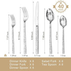 KINGSTONE 40 Pcs Hammered Silverware Set for 8, 18/10 Stainless Steel Heavy Duty Flatware Set, Tableware Cutlery Utensil Sets for Home Restaurant Dishwasher Safe