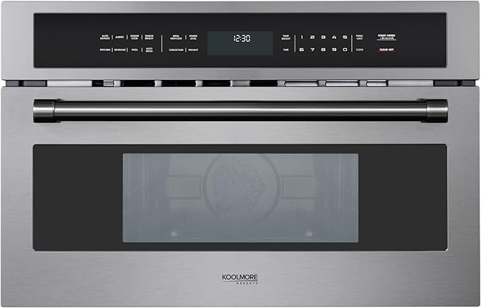 KoolMore Reserve 30 in. 1.6 cu. ft. Built-in Convection Microwave Oven with Air Fryer, 10 Power Levels, Sensor Cooking, Bake, Roast, Broil, Defrost, 1750 Watts, UL Certified in Black Stainless-Steel