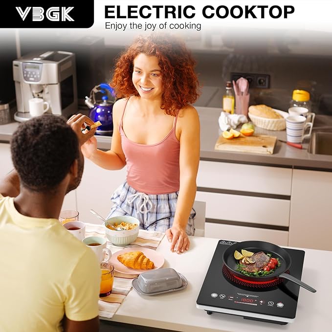 VBGK Single Burner Electric Cooktop,110V 1800W Electric Stove Top with LED Touch Control,Single electric burner 9 Power Levels, 4 hTimer, Safety Lock,Overheat protection