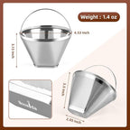 Reusable Cone Coffee Filters 4，304 Stainless Steel Permanent Coffee Filter，Permanent Filter for Ninja Coffee Maker, 2Pcs Permanent Cone Filter 4