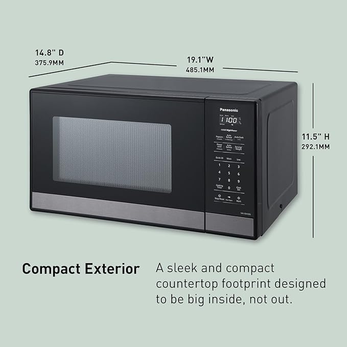 Panasonic NN-SB438S Compact Microwave Oven, 0.9 cft, Black Stainless Steel