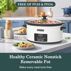 6-Quart Programmable Slow Cooker with Timer Keep Warm - Small Kitchen Appliance for Family Dinners - Serves 6+ People - Heat Settings: Keep Warm(White, Black Liner)