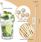 100 Pieces 6Inch Rock Candy Sticks with Ball Wooden Sticks Wood Cake Sticks Drink Stirrer Sticks for Lollipop Coffee Appetizer Skewers (Round)