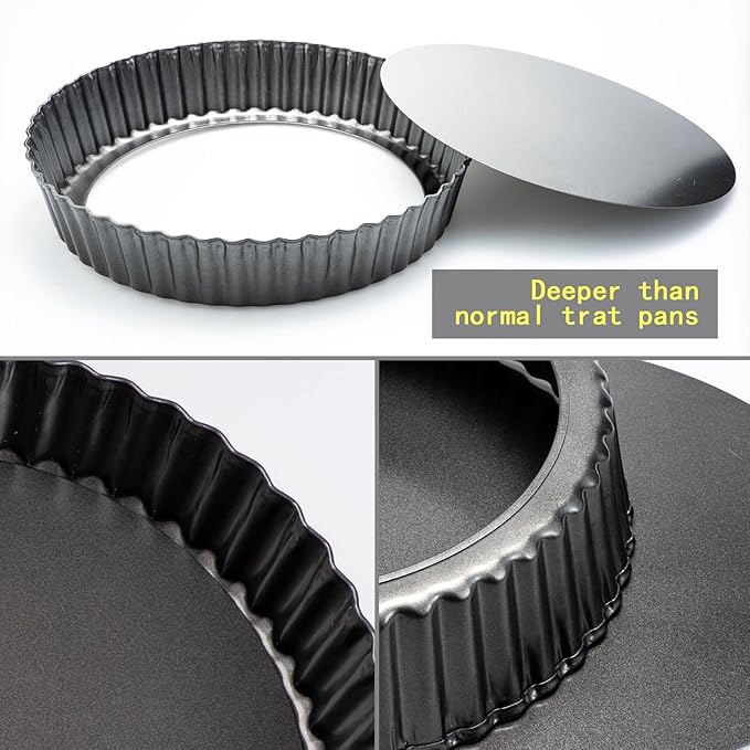 Deep Dish Quiche Pan, 11” x 2” Tall Pie Pan Deep Tart Pan with Removable Bottom, Nonstick Large Fluted Tart Mold Loose Base Round Deep Pizza Pan for Baking Easter Pie
