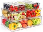 14 Pack Fridge Organizer, Stackable Refrigerator Organizer Bins with Lids PBA-Free, Clear Fridge Organizers and Storage for Kitchen, Countertops, Cabinets, Fridge, Drinks, Fruits, Vegetable, Cereals