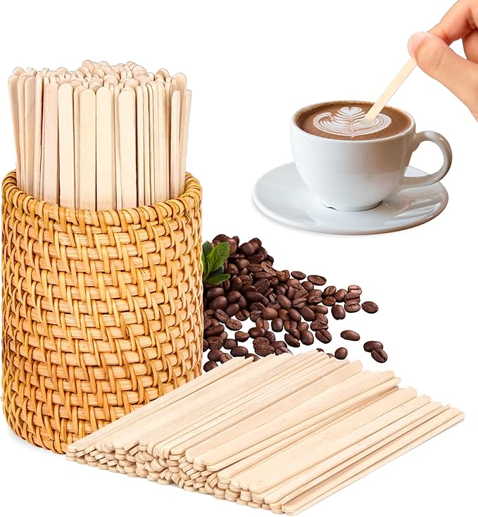 100 Pcs Wood Rattan Coffee Stirrers Holder Set Coffee Stir Sticks Wood Cocktail Stirrers Disposable Beverage Stirrer Sticks 5 Inch Stirring Sticks For Coffee Bar Home Counter Hot or Cold Drinks Tea