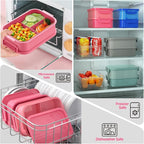 DaCool Adults Bento Box Lunch Box - Stackable All-in-One Leakproof Bento Lunch Box for Adults Women Girls 74 OZ Large Lunch Containers with Fork Spoon Sauce Boxes for Work School Dining Out, Pink