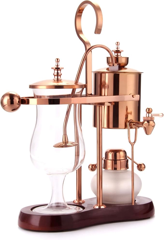 Diguo Belgian/Belgium Luxury Royal Family Balance Syphon Coffee Maker, Siphon Brewer, Elegant Design Retro-Style (Polished Rose Gold)