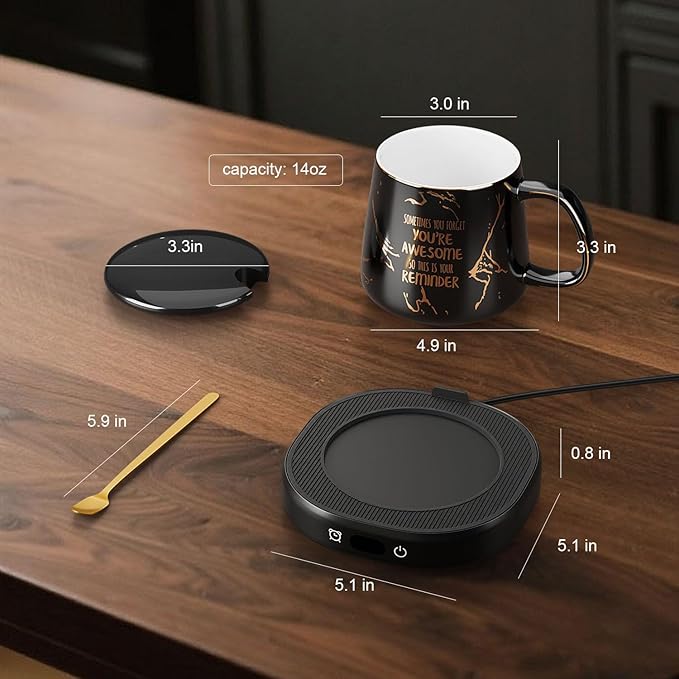 Coffee Mug Warmer, You are Awesome Mug with Coffee Warmer Set, Electric Coffee Cup Warmer for Desk 8 Hours Auto Shut Off, Tea Beverage Warmer with 4 Temperature Setting, Birthday Gifts for Women Man