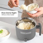 Elite Gourmet NOODLE EXPRESS™ Hot Pot, Prepare Ramen, Rice, Soups, Stews, Boil Water, Stainless-Steel Interior, Glass Lid, High/Low/Off Settings, Grey