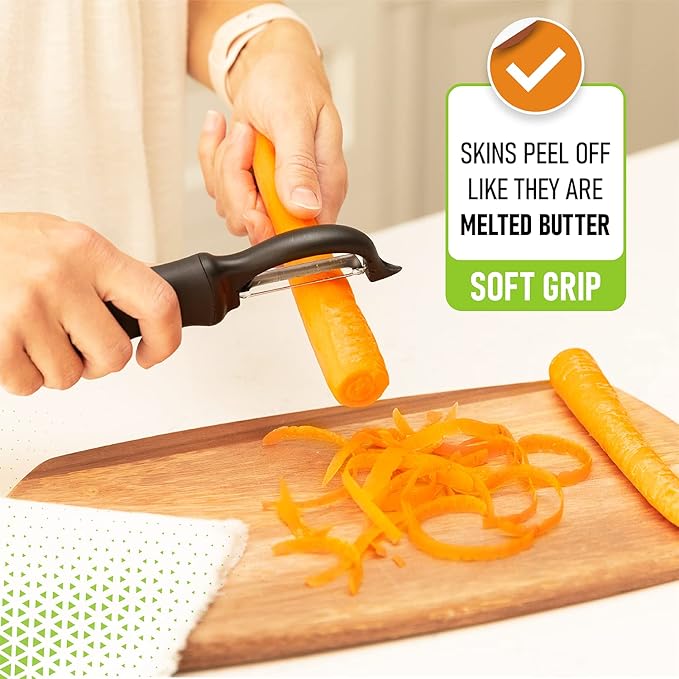 Spring Chef Premium Swivel Vegetable Peeler, Soft Grip Handle and Ultra Sharp Stainless Steel Blades - Perfect Kitchen Peeler For Veggie, Fruit, Potato, Carrot, Apple - Black