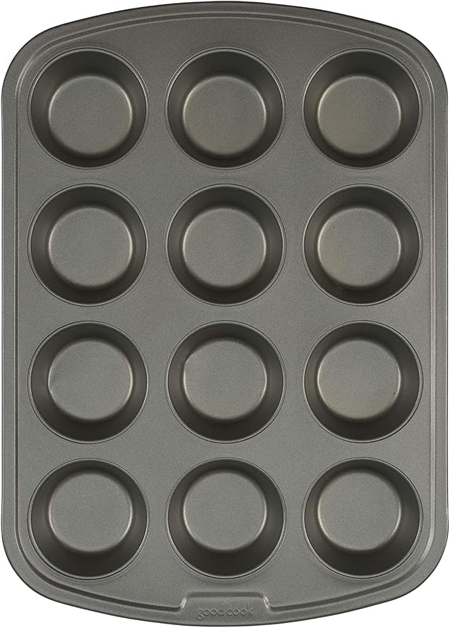 GoodCook Everyday Nonstick Steel Muffin Pan, 12 cup, Gray