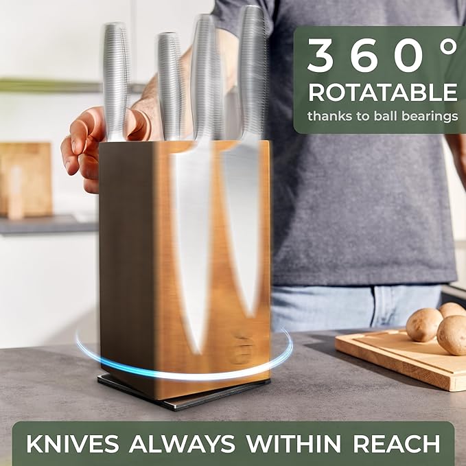 WALDWERK Magnetic Knife Holder Made of Acacia Wood - 360 degree rotatable Knife Block Without Knives - Knife Block - Knife Holder