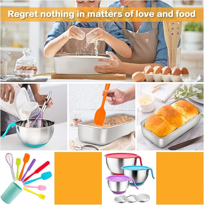 E-far 8 Pack Stainless Steel Loaf Pans, 9x5 Inch Bread Bread Pans, Metal Bakeware for Baking Bread Cake Meatloaf Brownies, Healthy & Non Toxic, Easy Release & Dishwasher Safe