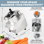 Tartle 750W 1 HP Commercial Vegetable Cutter and Food Processor, Round Hopper - 110V Multifunction Automatic Cutter - Vegetable Slicer Cheese Grater Potato Dicer, 3.17 Quart with Disc Blades