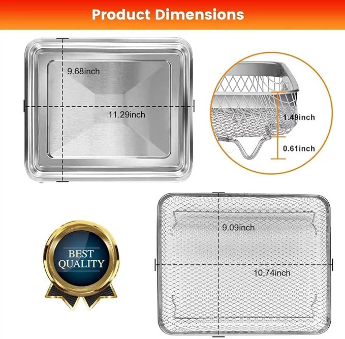 Air Fryer Tray Replacement for Cuisinart TOA-28 AFR-25 Toaster Air Fryer Convection Oven, 10.74 * 9.09'' Non-stick Mesh Air Fryer Stainless Steel Basket Wire Rack Accessories Parts, Dishwasher Safe