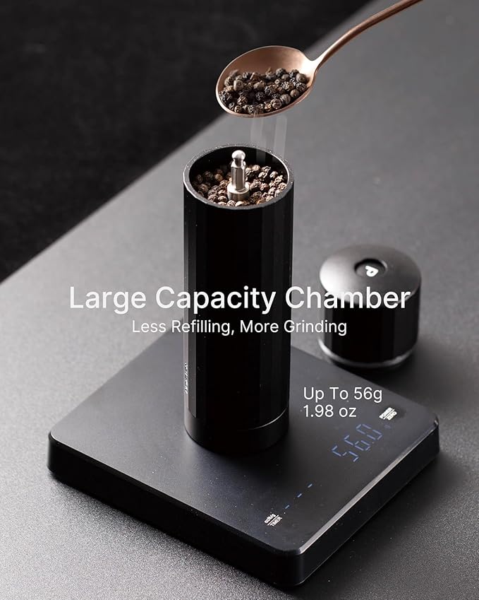 Heavy Duty Metal Pepper Grinder, Professional Manual Pepper Grinder with Adjustable Coarseness, Pepper Mill with Magnetic Powder Chamber, Refillable Pepper Mill for Spices, High Output