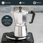 Primula Stovetop Espresso Maker and Handheld Electric Milk Frother Gift Set, Moka Pot for Classic Italian and Cuban Coffee, Cafetera, 6 Espresso Cups, Silver