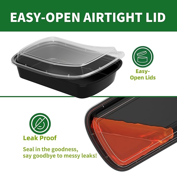 Meal Prep Containers, 50 Pack 28oz (100-Piece) Disposable Take Out Food Storage Containers with Leakproof Lids, Reusable Plastic To Go Lunch Boxes, BPA Free, Microwave/Dishwasher/Freezer Safe