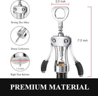 KORCCI Wine Opener, Heavy-Duty Zinc Alloy Wing Corkscrew, Premium Beer Bottle Opener, Multifunctional Wine Accessories with Ergonomic Handle and Sharp Screw, for Kitchen, Bar, Restaurant (SILVER)