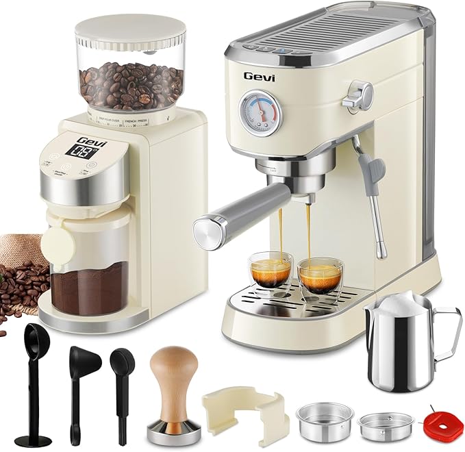 Gevi Espresso Machine 20 Bar with Grinder, Professional Espresso Maker with 35 Precise Grind Settings Burr Coffee Grinders Combos, Super-Automatic Espresso Machines, Ideal for Coffee Lover