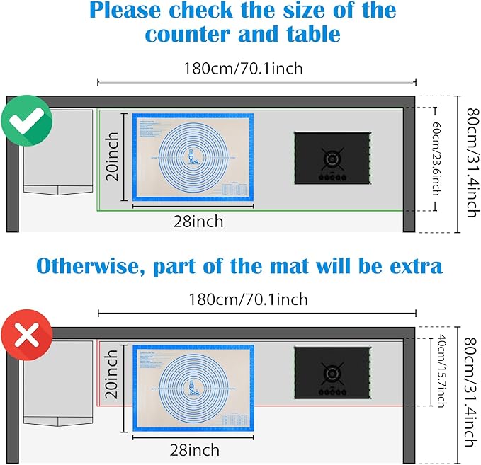 Nonstick Silicone Pastry Mat Extra Large with Measurements 28''By 20'' for Silicone Baking Mat, Counter, Dough Rolling,Fondant/Pie Crust By Folksy Super Kitchen (20×28, Blue)