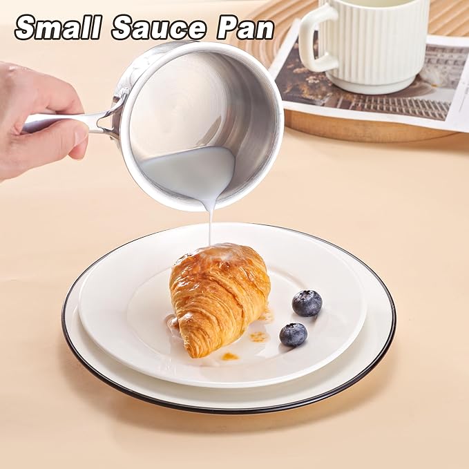 Mini Sauce Pan with Lid, Tri-Ply Stainless Steel Pot with Stay-Cool Handle & All Cooktop Compatibility (Gas, Ceramic, Electric) - Silver