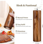 2 Pack Acacia Wooden Salt and Pepper Grinder Set 8 Inches Refillable Salt and Pepper Mills Adjustable Coarseness, Acacia Wood with Ceramic Core Peppercorn Shaker Tableware Birthday Gifts