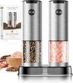 Electric Salt and Pepper Grinder- Automatic Battery Pepper Mill Shakers Kitchen Essentials for New Home Adjustable Coarseness Upgraded Larger Capacity with Led for Housewarming Gifts