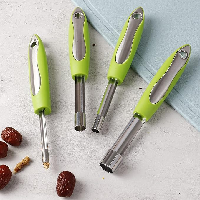 Apple corer set of 4 sizes, corer and pitter with comfortable rubber handle, for fruit, vegetables, apples, pears, cherries, jujubes and red dates