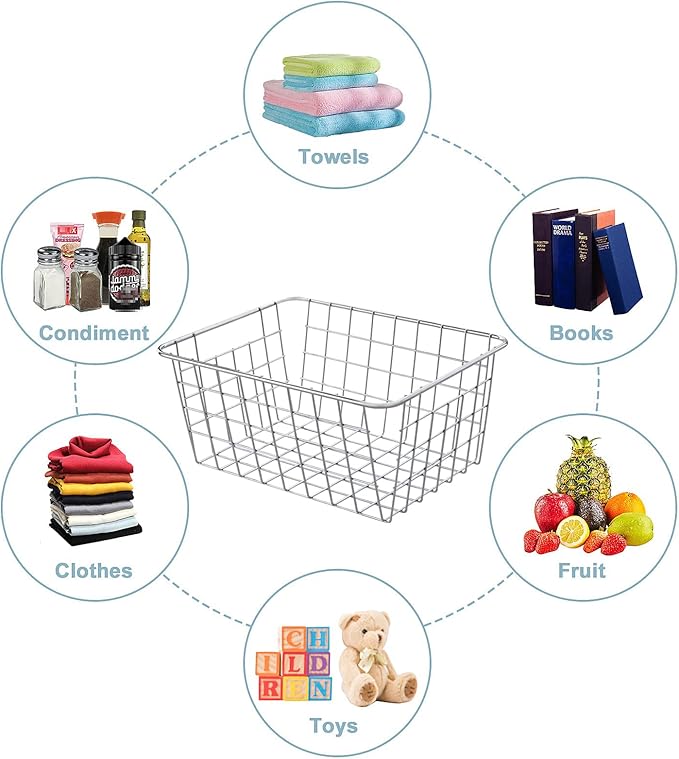 Wire Kitchen Storage Basket 5 Packs,Perfect Pantry Organization Accessories Baskets,Laundry Basket,Countertop Organization,Suitable for Kitchen,bathroom,bedroom,Tabletop,Stackable,Chrome